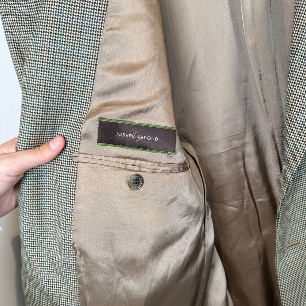 Joseph Abboud Blazer 100% WOOL Geometric Check Brown Jacket Sport Coat 44R - Picture 3 of 13